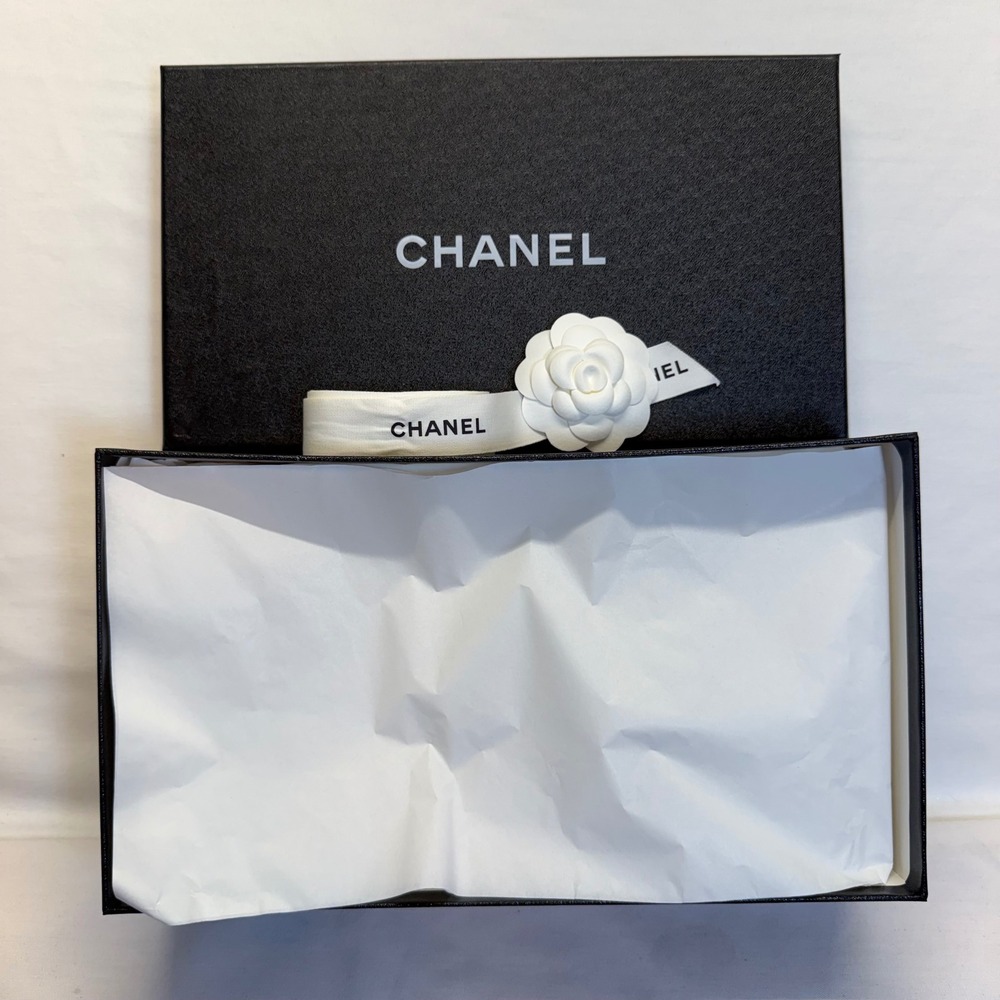 CHANEL Shoe Box Empty Black 13x7x4 Tissue Ribbon Camellia Flower Authentic